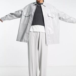 NEW MENS ASOS DESIGN ICY GRAY FAUX  LEATHER CROC OVERSIZED SHACKET SIZE MEDIUM